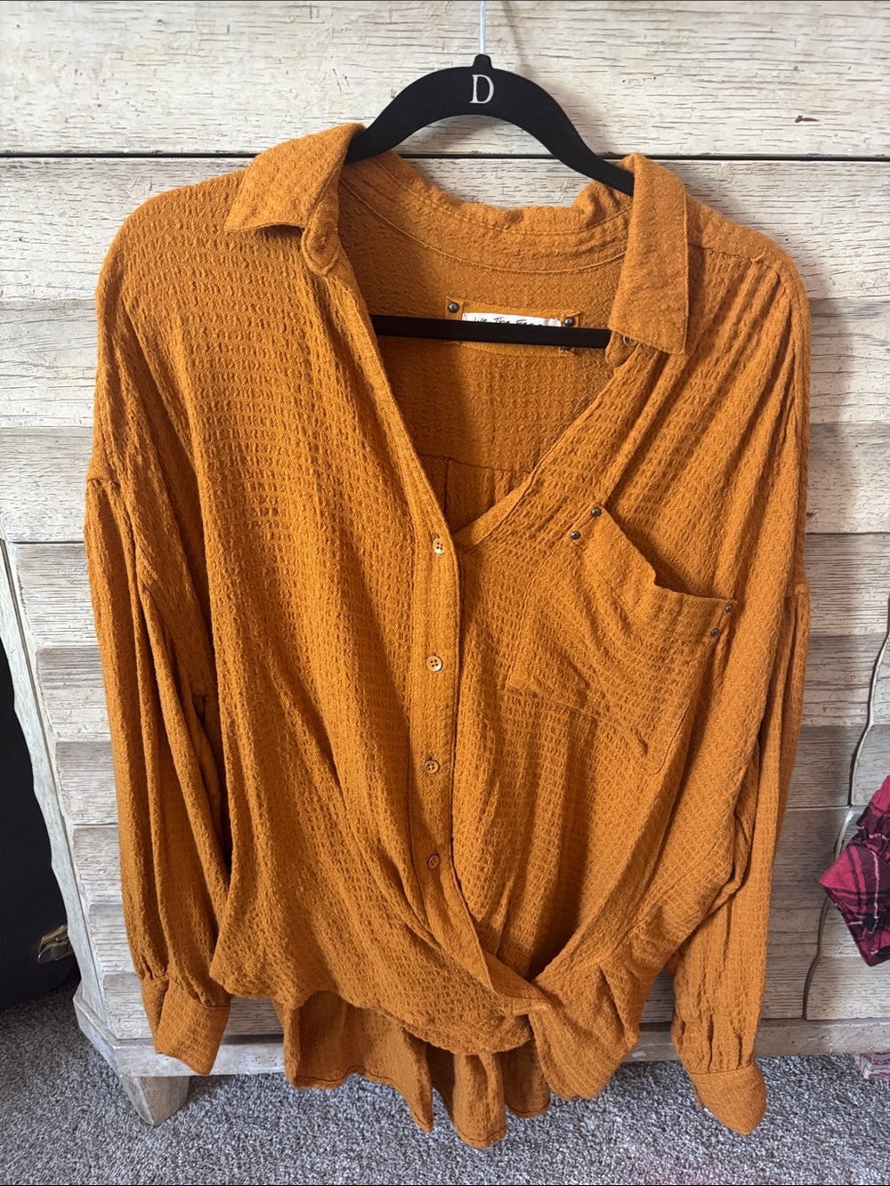 We The Free Waffle Button-Front Shirt in Mustard